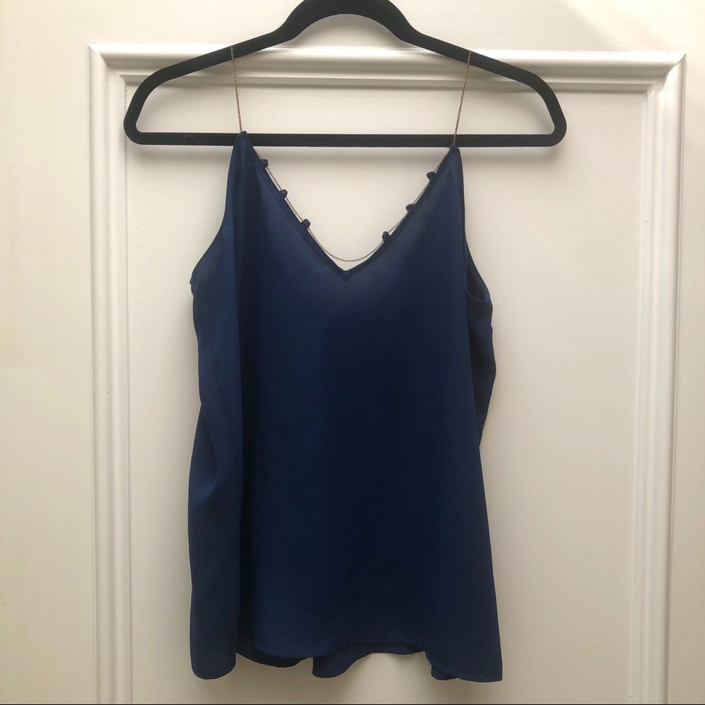 Navy Zara Tank w Gold Chain Straps/Neck Detail